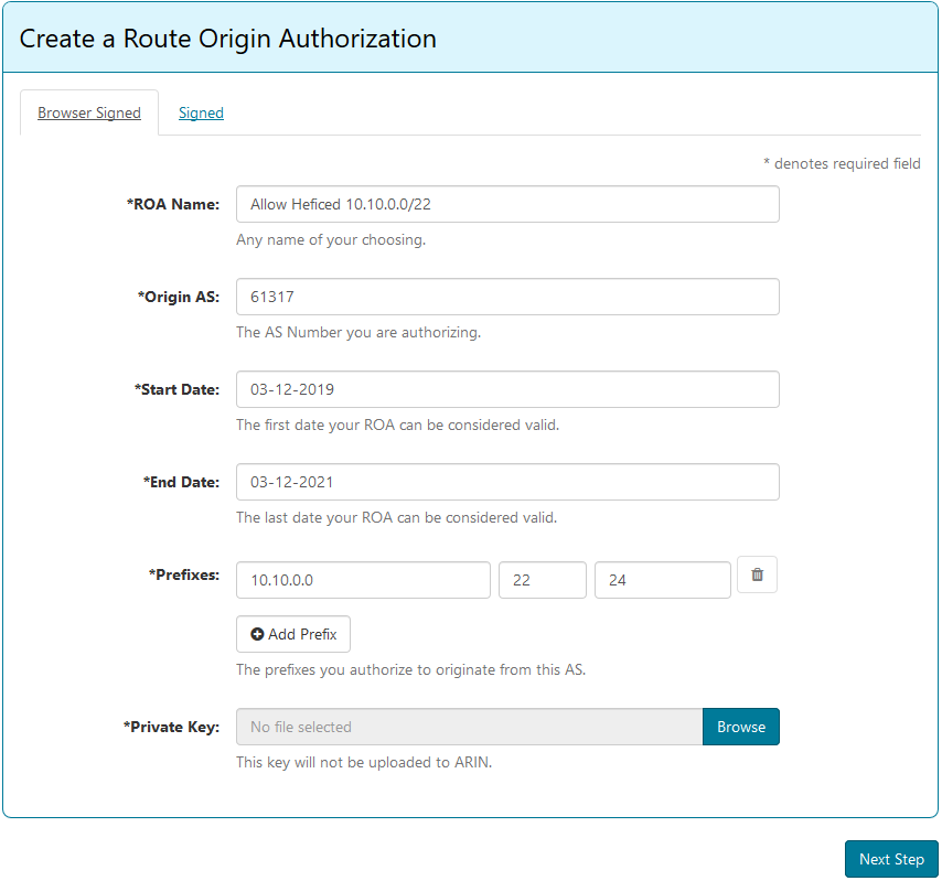 Create a Route Origin Authorization menu in ARIN's Online portal.